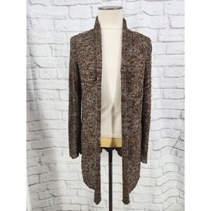 Womens Chicos Nubby Knit Cardigan Earthy Brown Boucle Open Front Layering Small